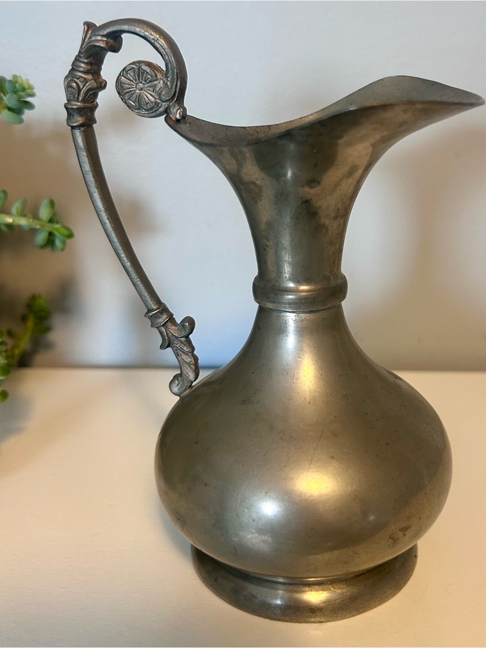 Vintage Peltro 95% Pewter Pitcher
Ornate Handle